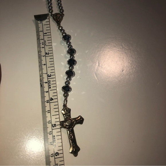 metallic Silver Crystal Rosary Beads Necklace LONG 30” + 6” Drop / 36” Total - Picture 4 of 4